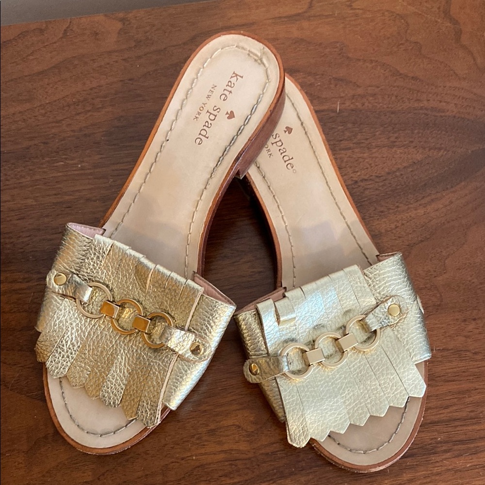 Kate Spade Gold Leather Slide Sandals
